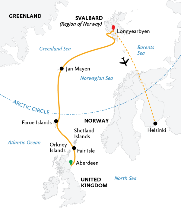 Arctic Saga: Exploring Spitsbergen via the Faroes and Jan Mayen Map
