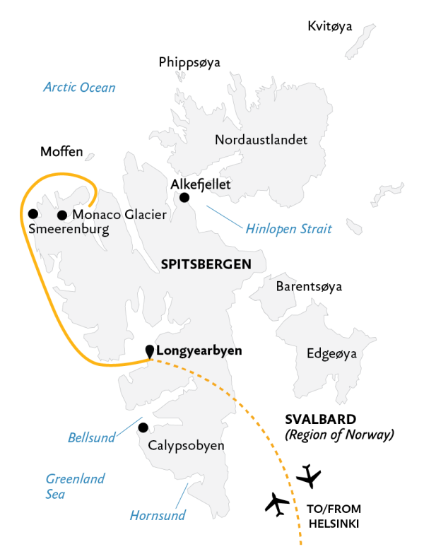 Spitsbergen Highlights: Expedition in Brief Map