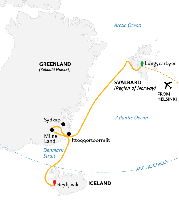 Three Arctic Islands: Spitsbergen, Greenland and Iceland Map